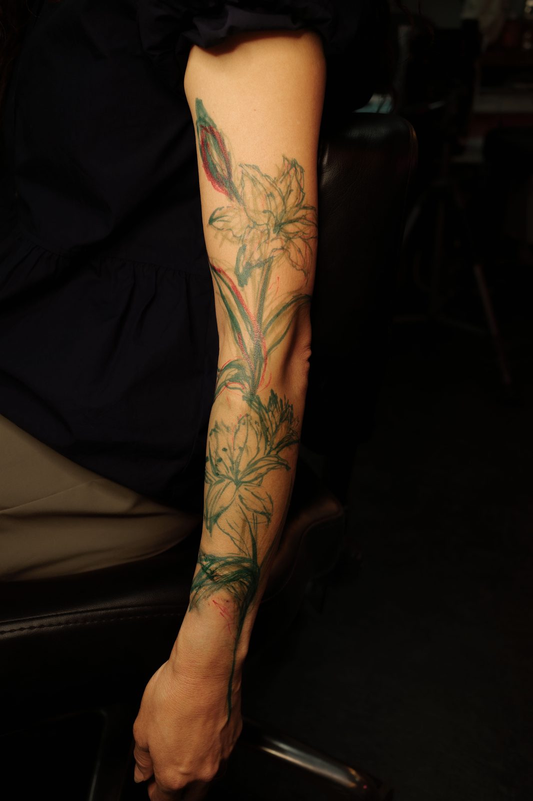 Free-hand botanical tattoo by Dasha Chau
