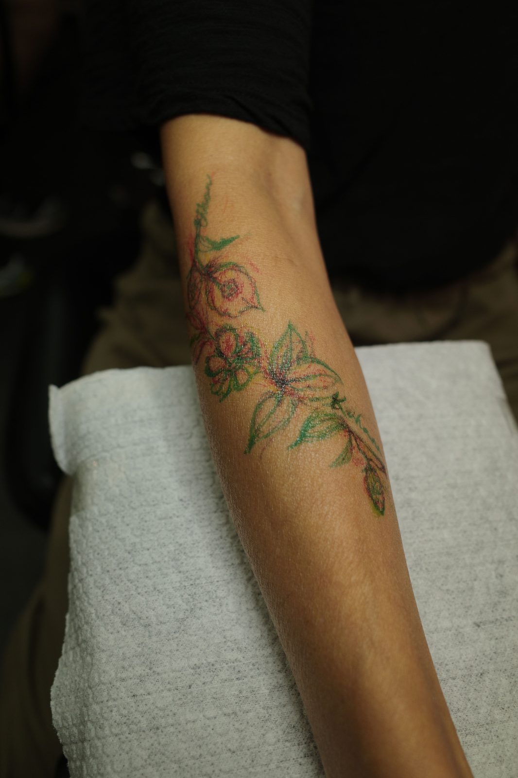 Free-hand botanical tattoo by Dasha Chau