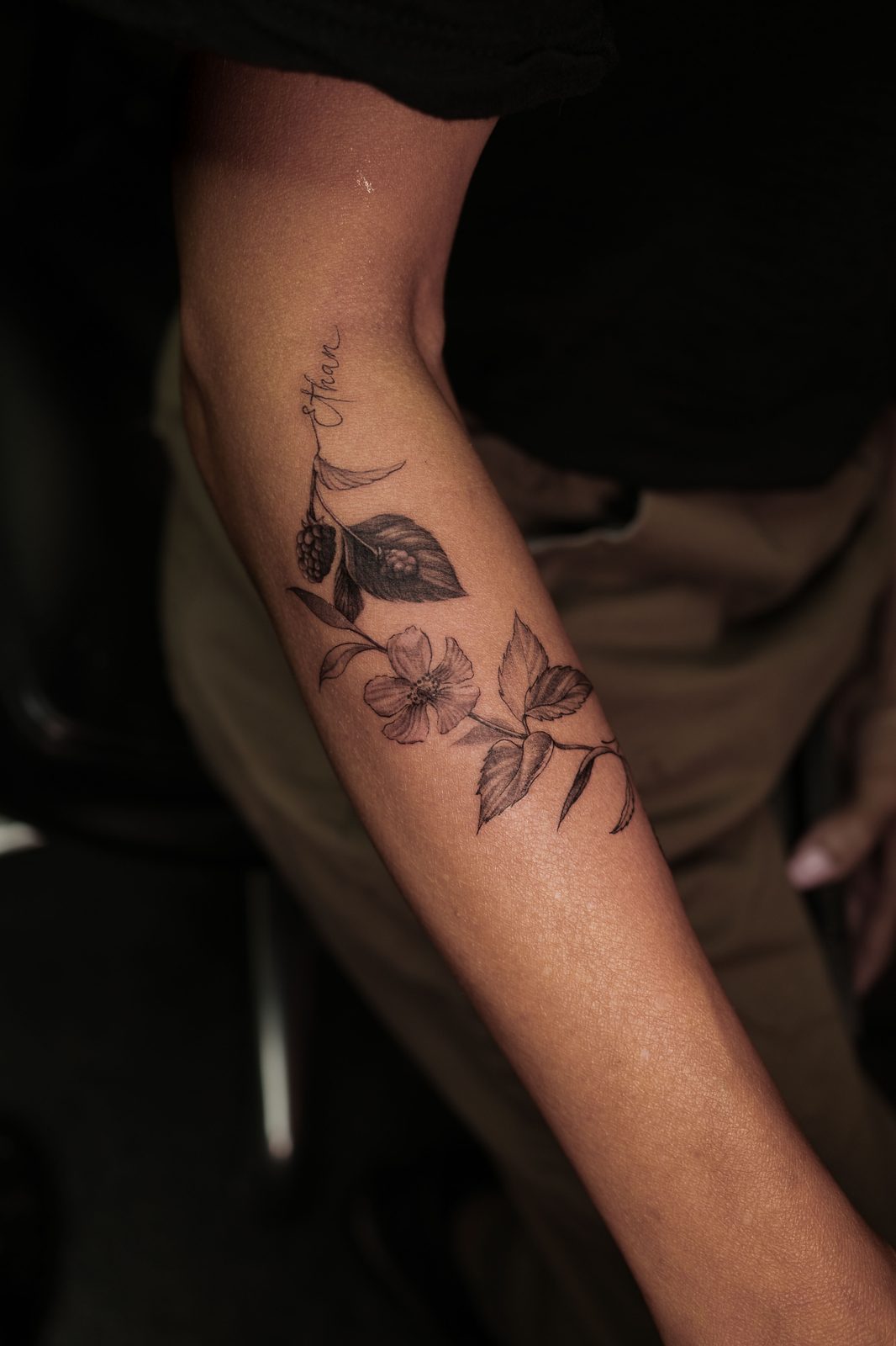 Free-hand botanical tattoo by Dasha Chau